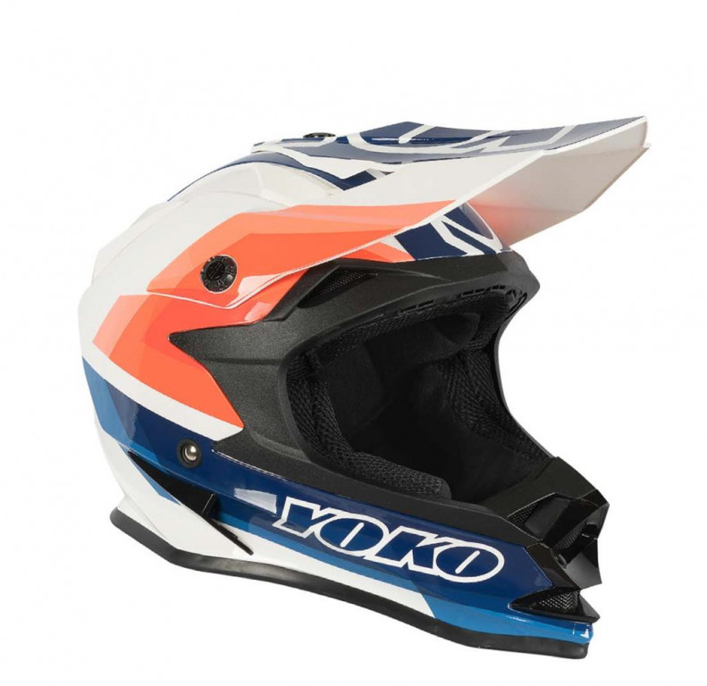MX helmet YOKO SCRAMBLE white / blue / fire , XS dydžio