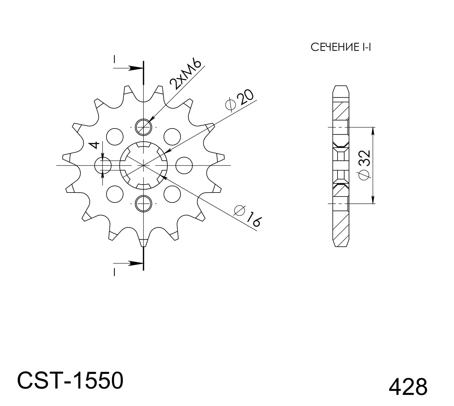 Priekinė žvaigždė SUPERSPROX CST-1550:14 14T, 428