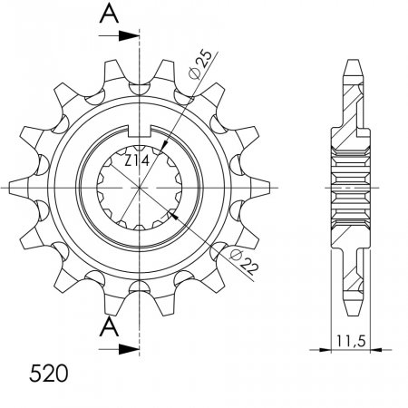 Priekinė žvaigždė SUPERSPROX CST-192:14 14T, 520