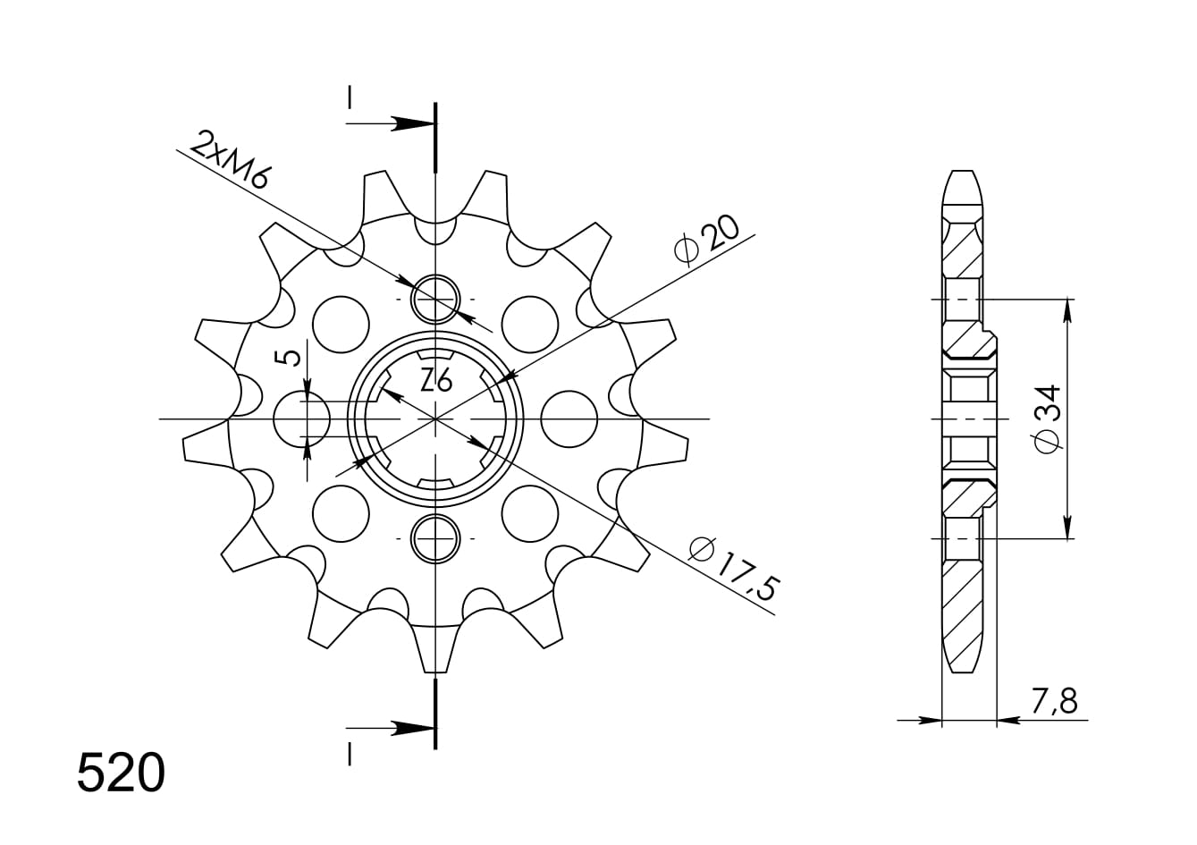 Priekinė žvaigždė SUPERSPROX CST-327:12 12T, 520