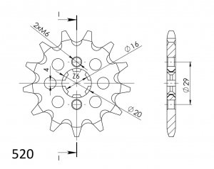 Priekinė žvaigždė SUPERSPROX CST-422:12 12T, 520