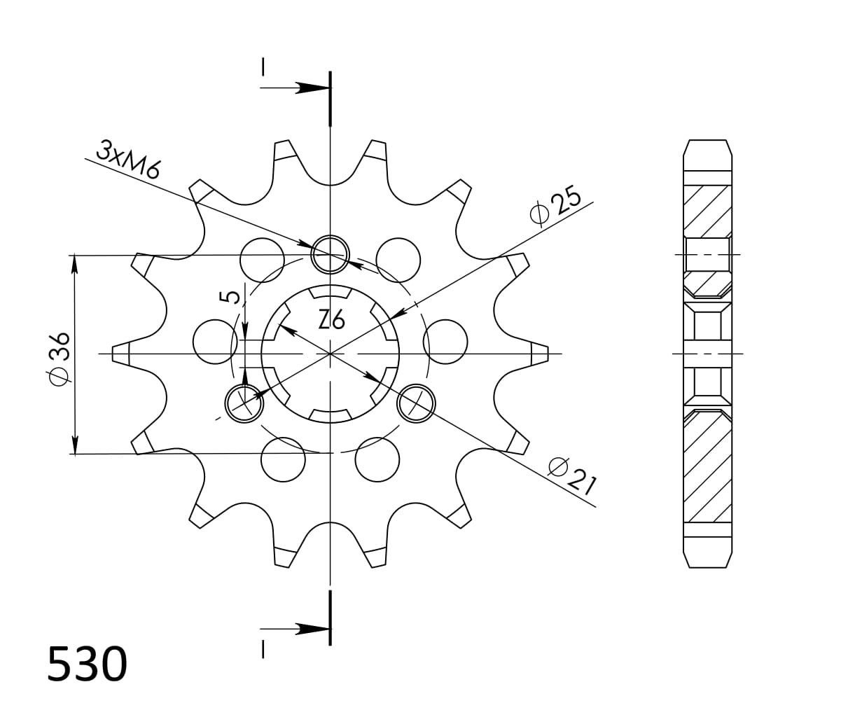 Priekinė žvaigždė SUPERSPROX CST-424:14 14T, 530