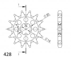 Priekinė žvaigždė SUPERSPROX CST-555:15 15T, 428