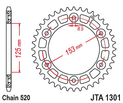 Galinė aliumininė žvaigždė JT JTA 1301-40RED 40)T, nt((520 , raudonos spalvos