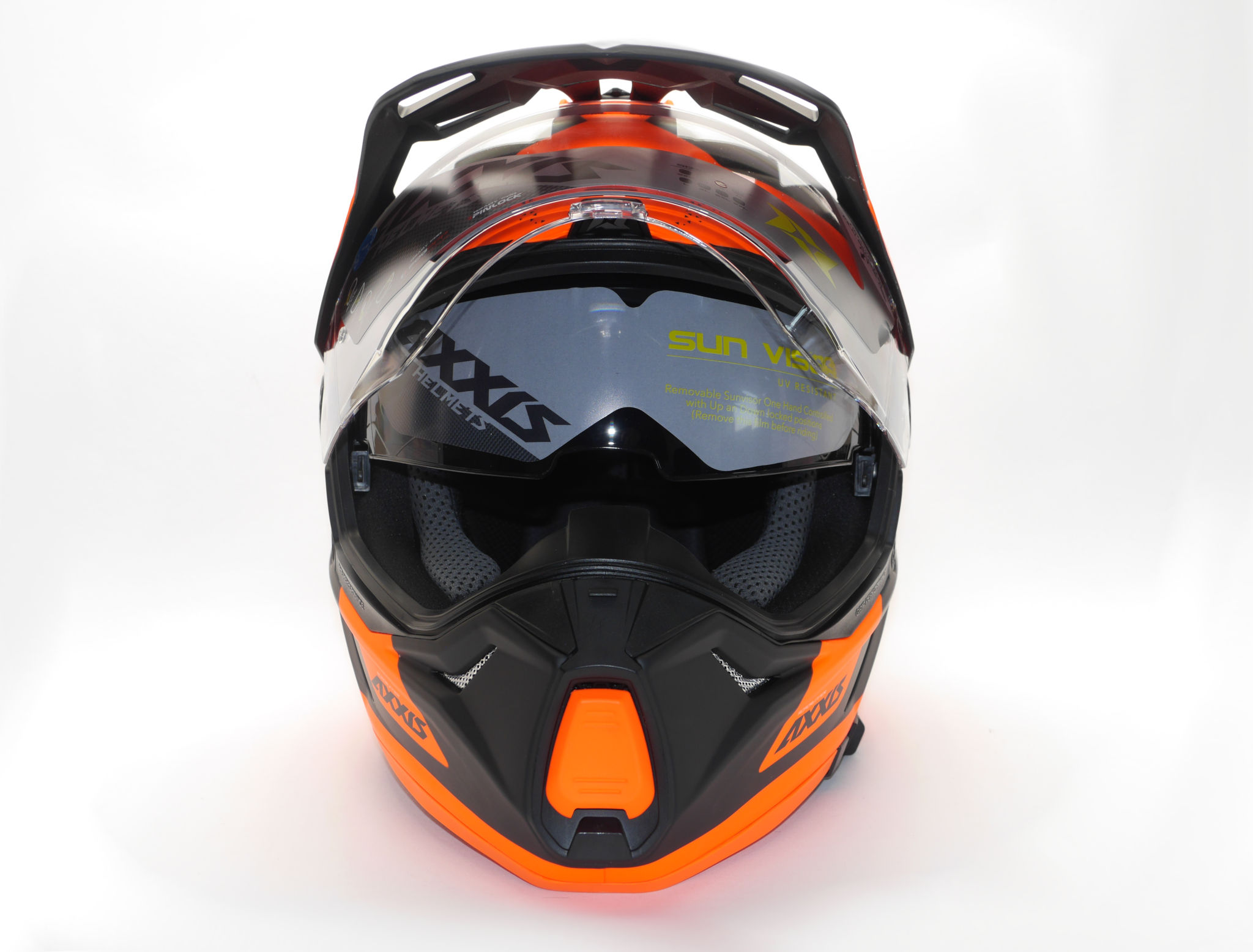 orange dual sport helmet