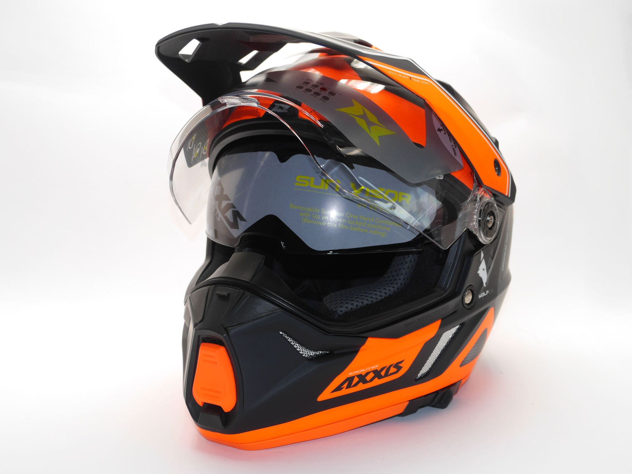 orange dual sport helmet